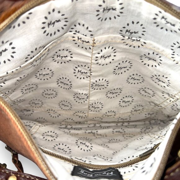 Myra Bag Leather & Hairon Wristlet Crossbody Bag "Dusa" - New - Picture 11 of 15